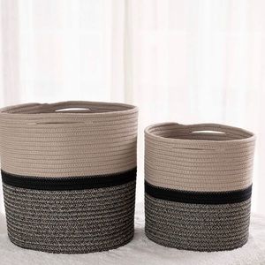 Black + Tan Woven Basket/Hamper
